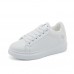 Women Casual Fashion Rose Embroidery Thick-Soled Comfortable PU Leather White 4